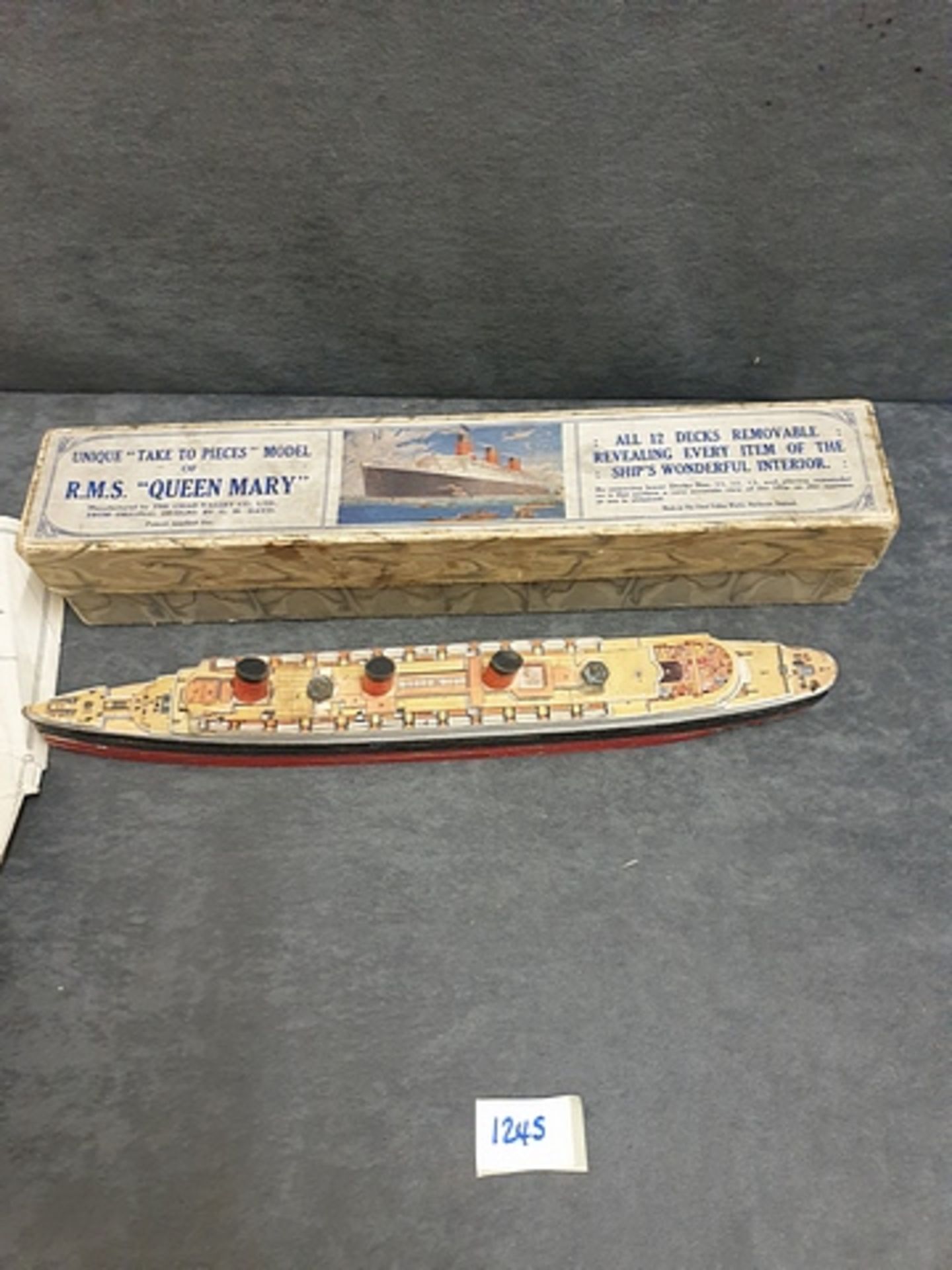 Chad Valley Co Ltd Unique Take To Pieces Model Of RMS Queen Mary Boxed With Paperworkin Original - Image 3 of 3
