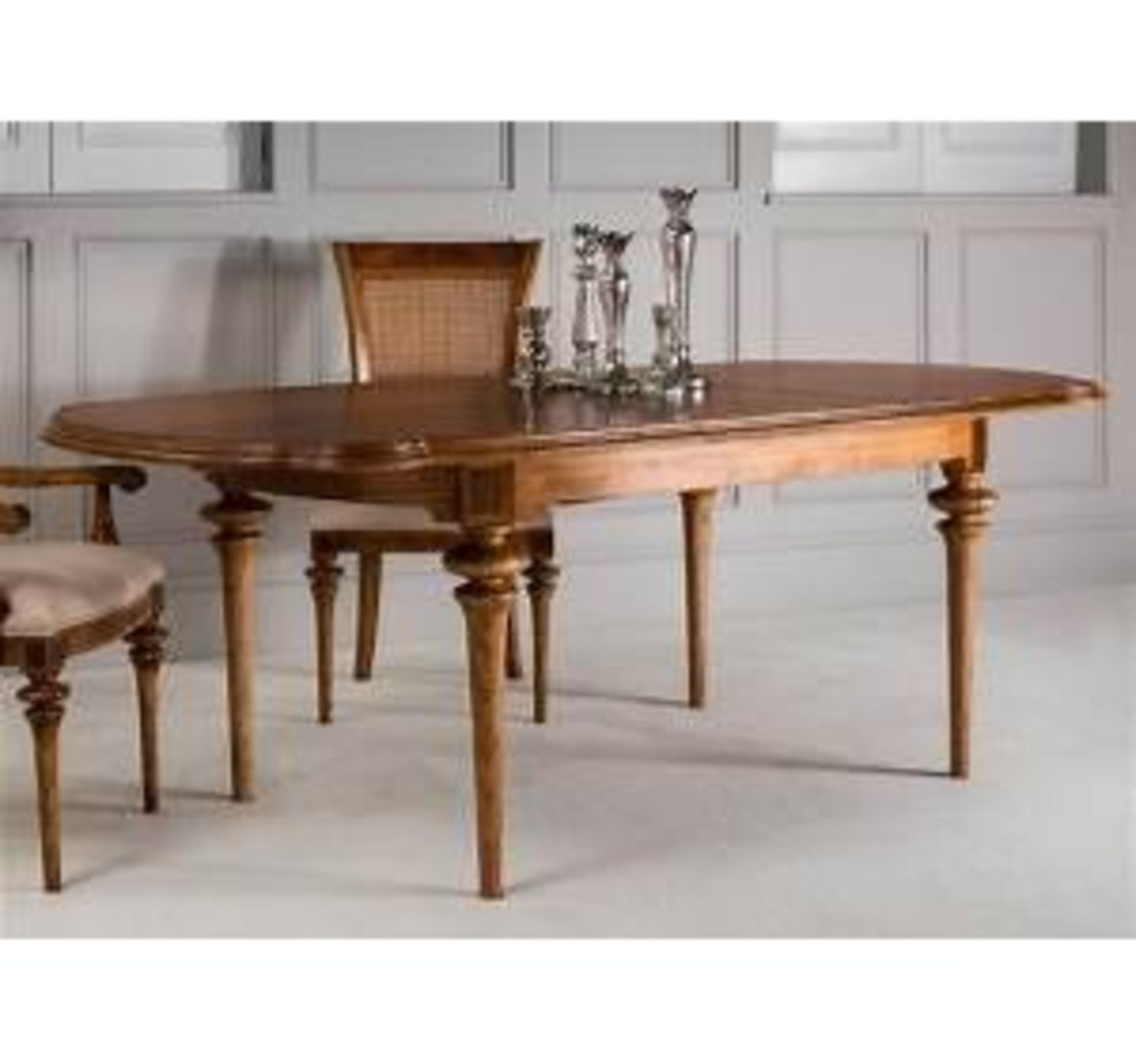 Spire Dining Large Extending Table Blonde European Walnut With Intricate Inlays Antiqued Hand Wax - Image 2 of 3