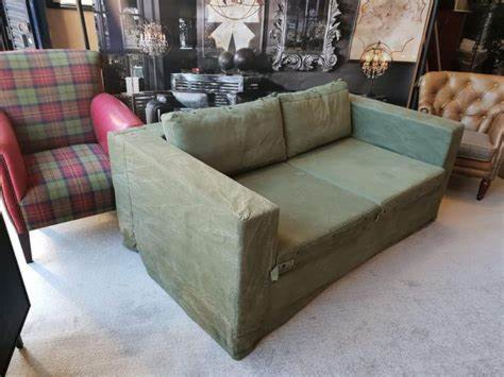 Canvas Cube Sofa This Sofa Features A Minimal Stripped Down Design Concept And Vintage Olive Green - Image 3 of 3