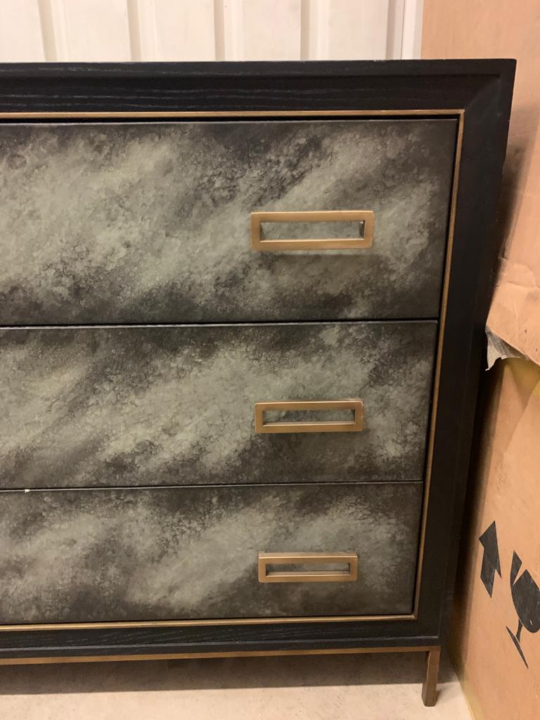 Levi 3 Drawer Chest Wrapped In A Faux Velum On Leather In A Charcoal Finish On Satin Brass - Image 2 of 4