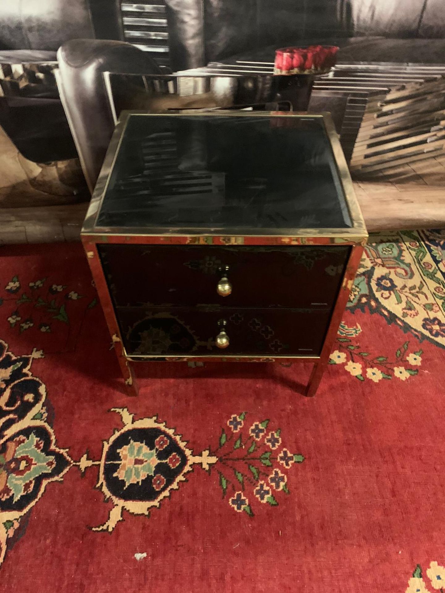 Birlea Fenwick Black Glass and Gold 2 Drawer Small Bedside Cabinet Presenting a stunning piece of - Image 2 of 4