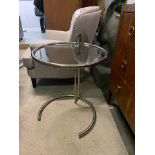 A Pair Of Contemporary 'E1027' Chrome And Glass Adjustable Circular Side Table 52 X 93cm