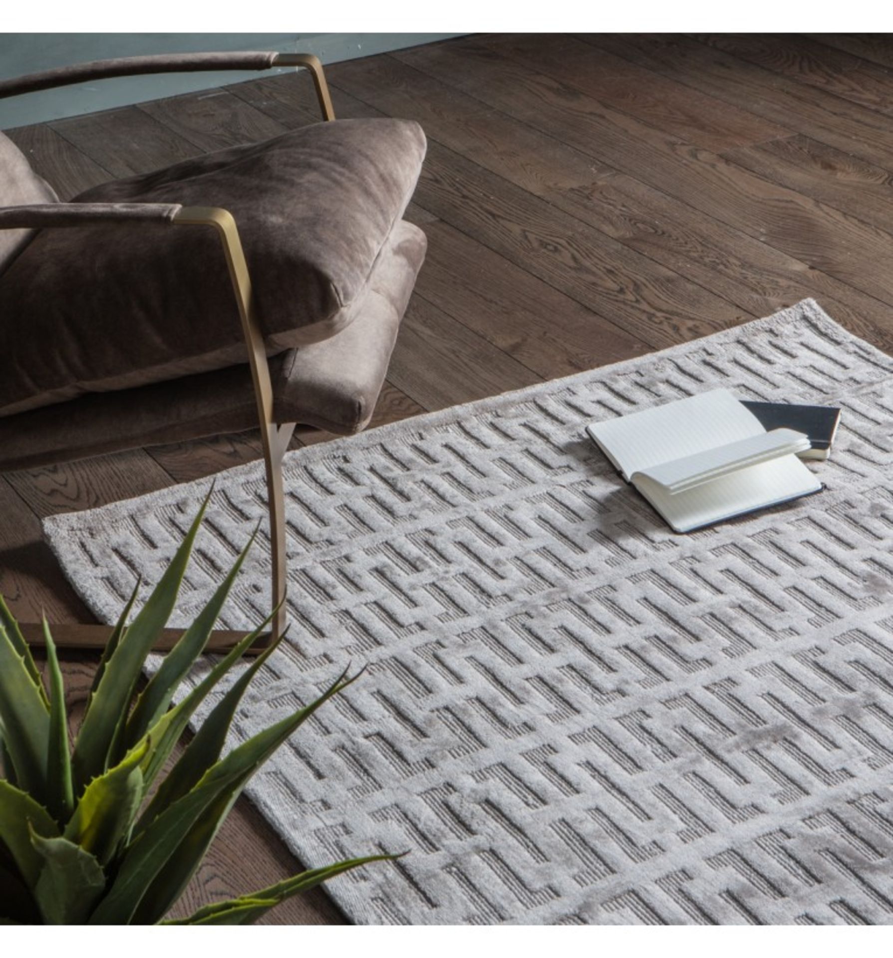 Pizarro Rug Beige A uniquely embossed rug that gives a two tone beige look in a geometric design