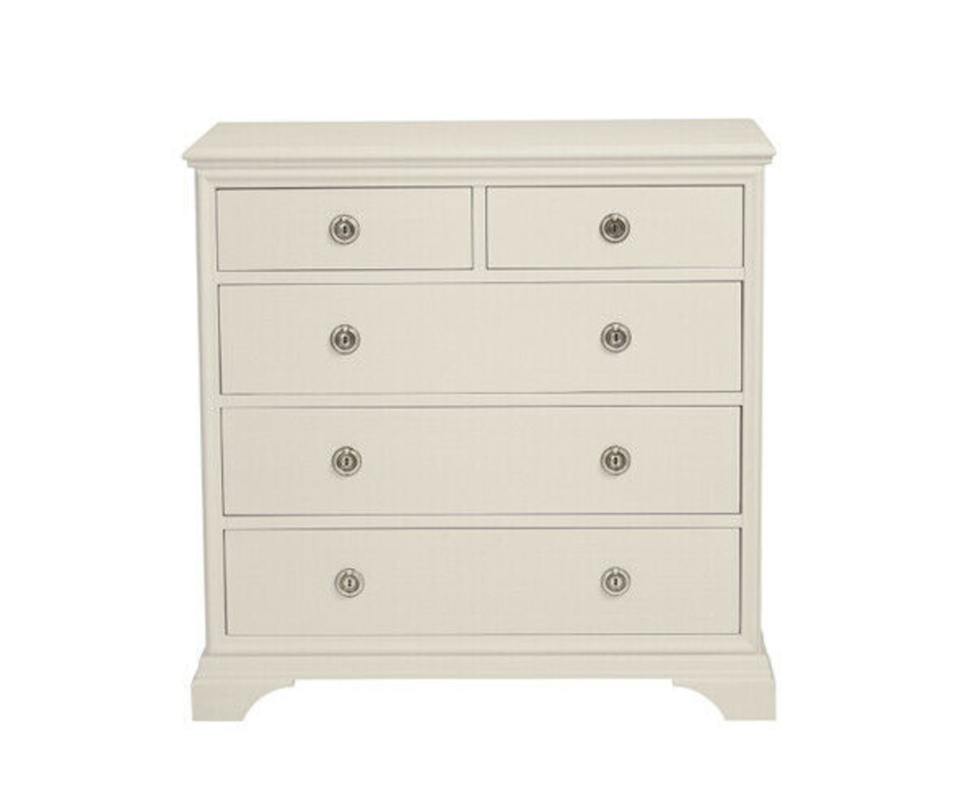 Laura Ashley Gabrielle Cotton White 3+2 Drawer Chest features two shallow drawers for sundry