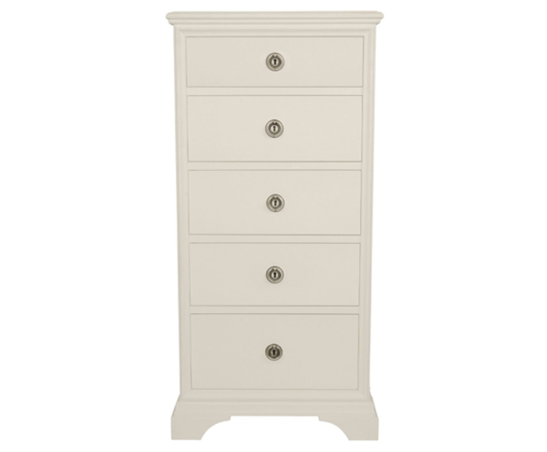 Laura Ashley Gabrielle white 5 Drawer Tall Chest boasting classic French design with a hand brushed,