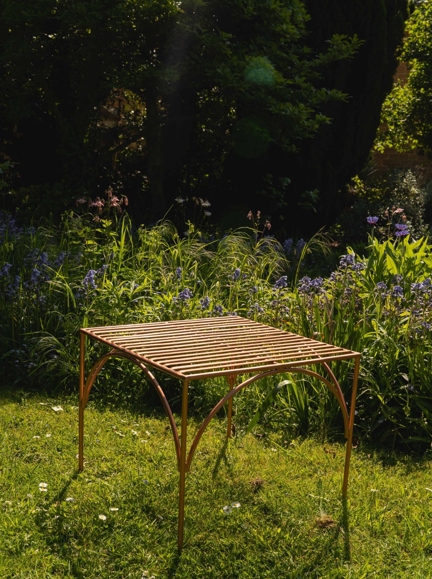 Copper Garden Table With A Bold Copper Finish Perfectly Paired With Benches Or Garden Chairs This