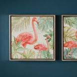 Flamingo I Framed Art This Pink Flamingo In Green Forest I Wood Framed Art features a watercolour