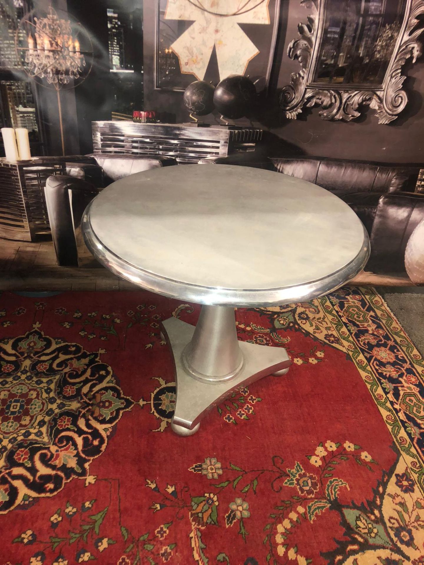 Cravt Original Mathis Silver Leaf Circular Table centre table a stunning baluster xolumn centre - Image 3 of 4