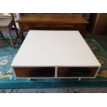 Vanilla Retro Square Coffee Table Walnut Veneer Front Panel And Gloss White 2 Drawers The Clean