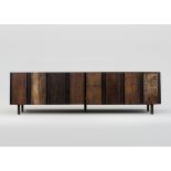 Thomas Bina Santos 4 Door Media Console Credenza Finished In Brazilian Peroba Wood and Black Oak