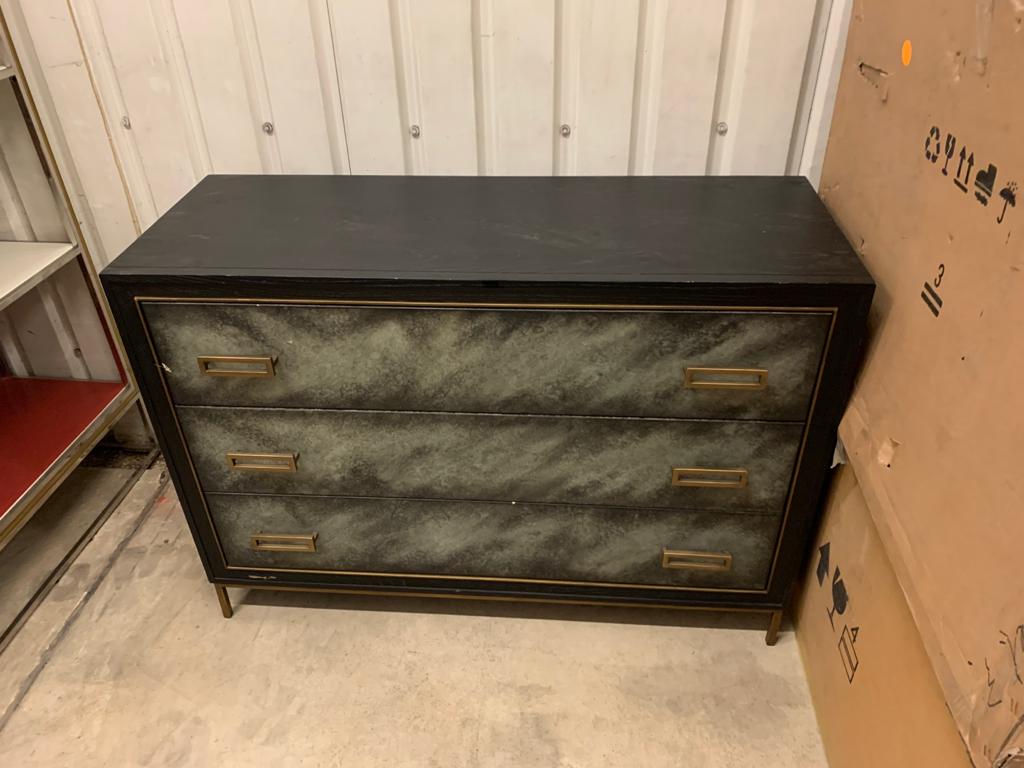 Levi 3 Drawer Chest Wrapped In A Faux Velum On Leather In A Charcoal Finish On Satin Brass - Image 3 of 4