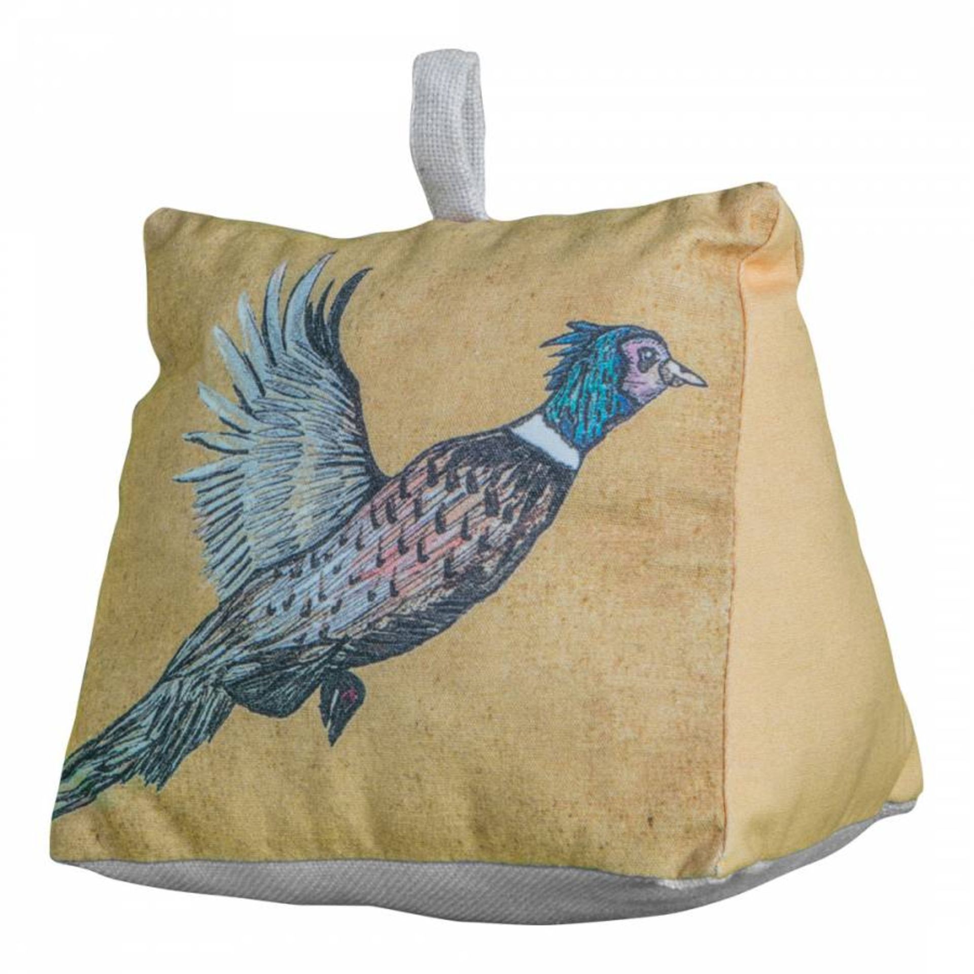 Pheasant Doorstop Ochre Fun triangle doorstop with an ochre pheasant motif. Perfect for propping