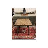 Sacred Earth Square Table Parquet Style Plank Top with Metal Frame 75 x 75 x 77cm