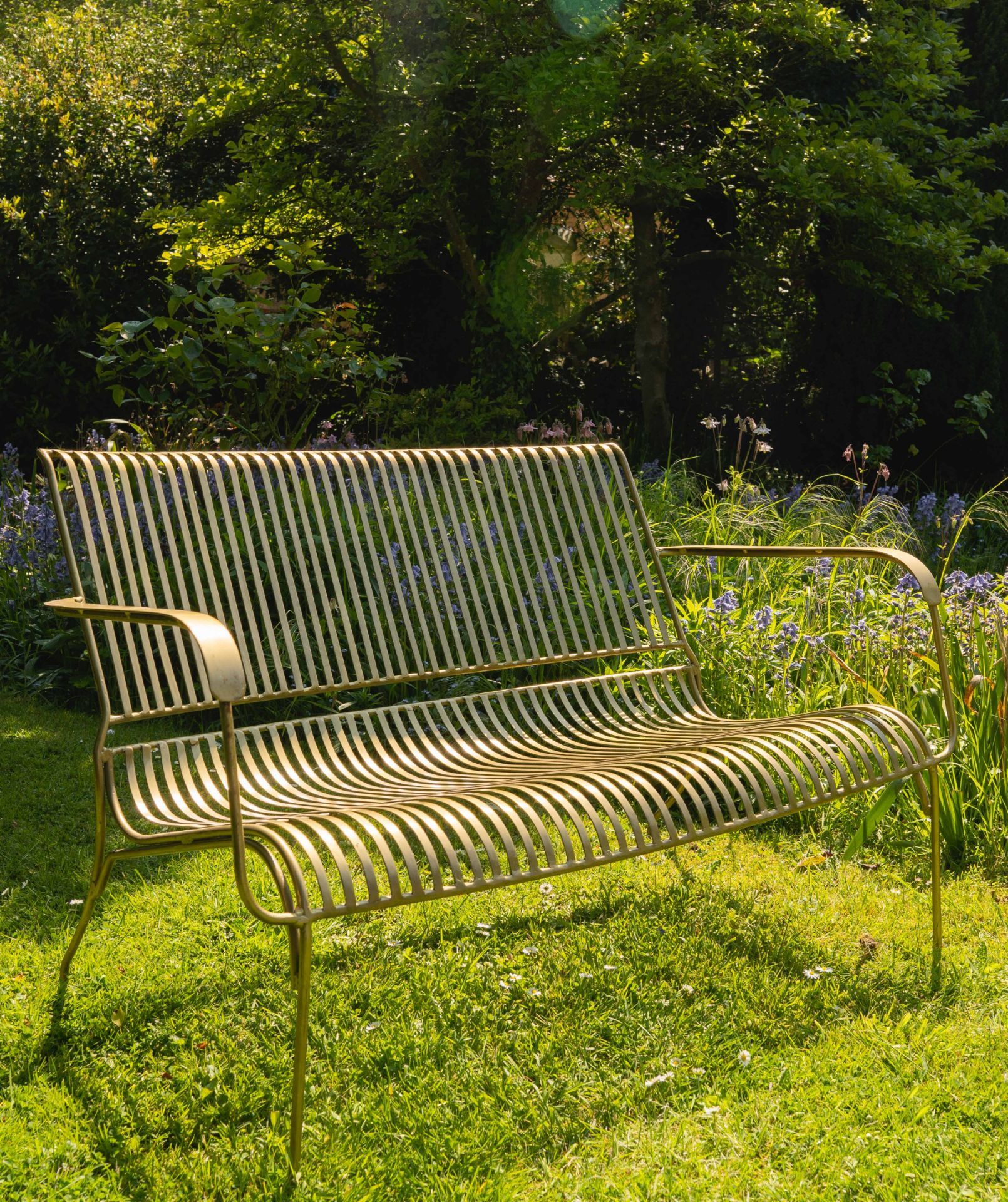 Iron Garden Bench A Compact Yet Stylish Iron Bench With An Bold Brass Finish Expertly Crafted The