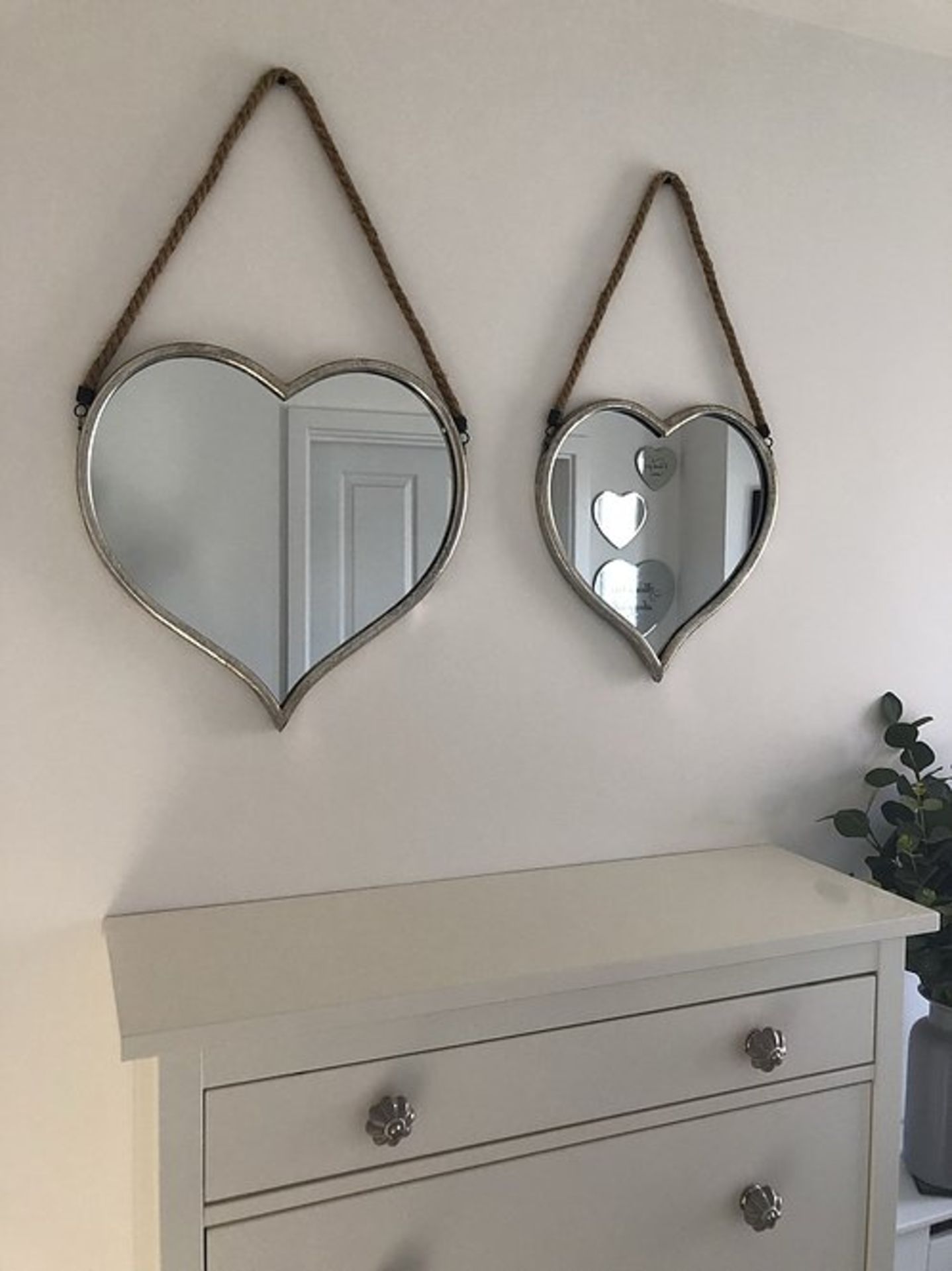 Set of Two Heart Mirrors With Rope Detail compliment any room perfectly, as well as adding that