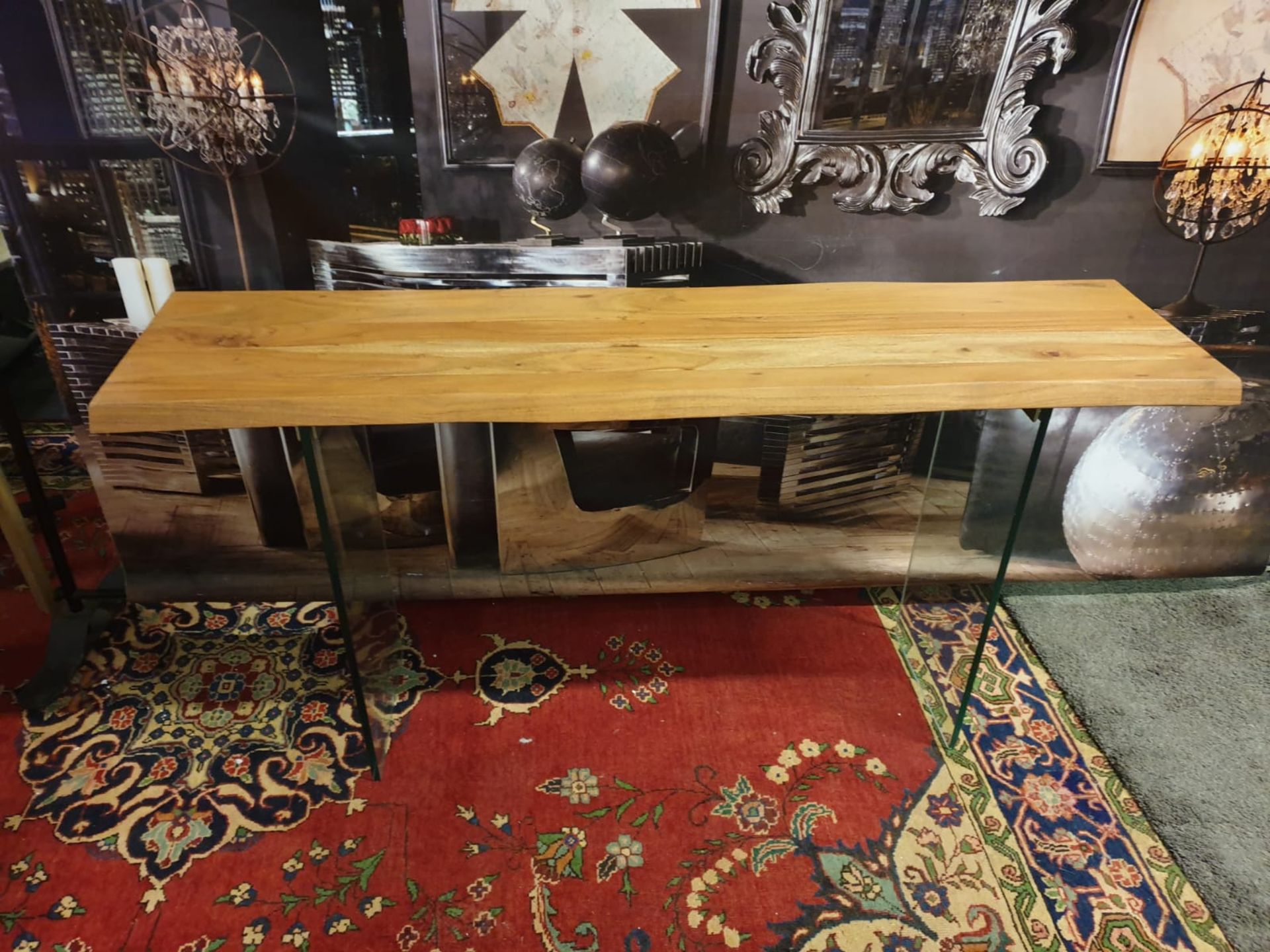 Ferndale Console Table contemporary dining table featuring a rich natural wood effect table top