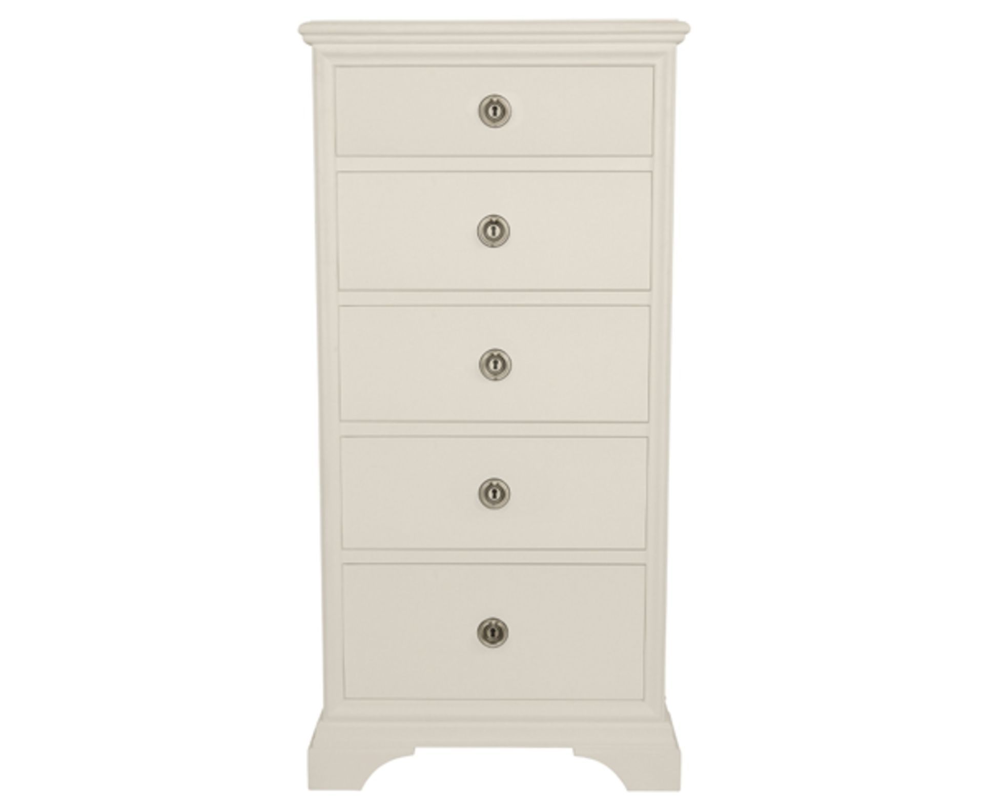 Laura Ashley Gabrielle Dove Grey 5 Drawer Tall Chest boasting classic French design with a hand