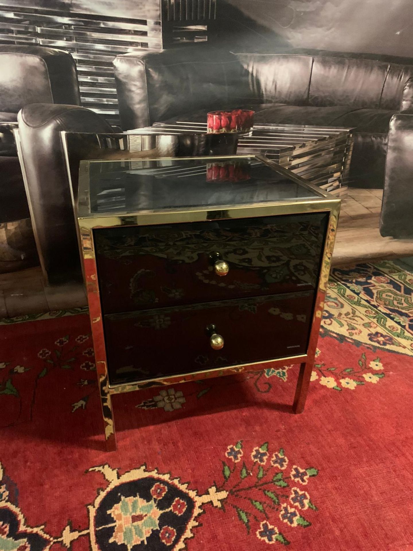 Birlea Fenwick Black Glass and Gold 2 Drawer Small Bedside Cabinet Presenting a stunning piece of - Image 4 of 4