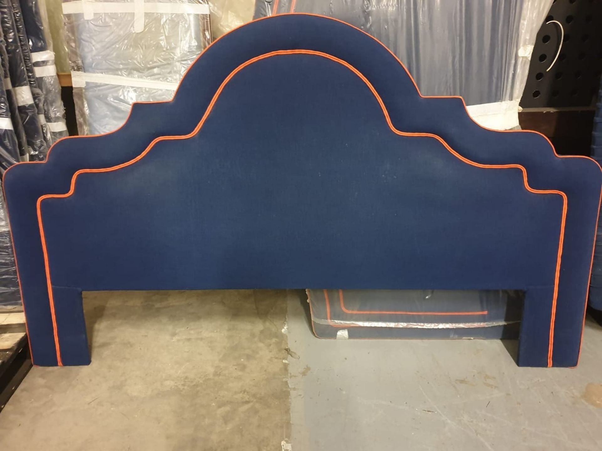 Luxury headboard padded blue with orange piping 203 x 125cm ( LOC HB1)