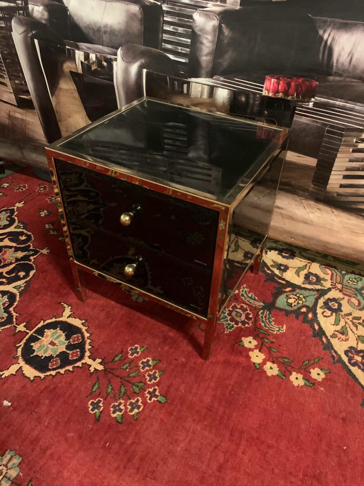 Birlea Fenwick Black Glass and Gold 2 Drawer Small Bedside Cabinet Presenting a stunning piece of - Image 3 of 4