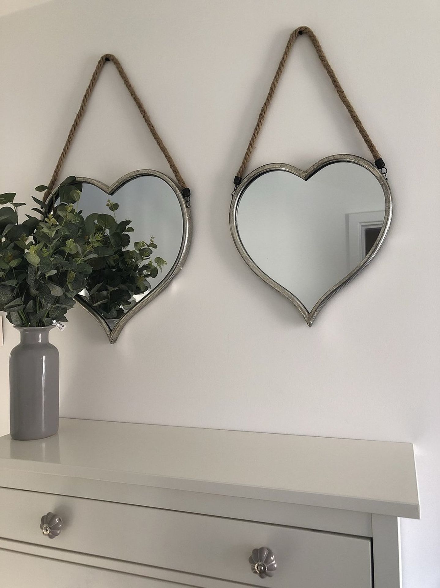 Set of Two Heart Mirrors With Rope Detail compliment any room perfectly, as well as adding that