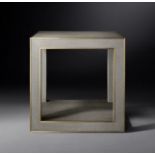 Cela Grey Shagreen Square Side Table Crafted Of Shagreen-Embossed Leather With The Texture Pattern