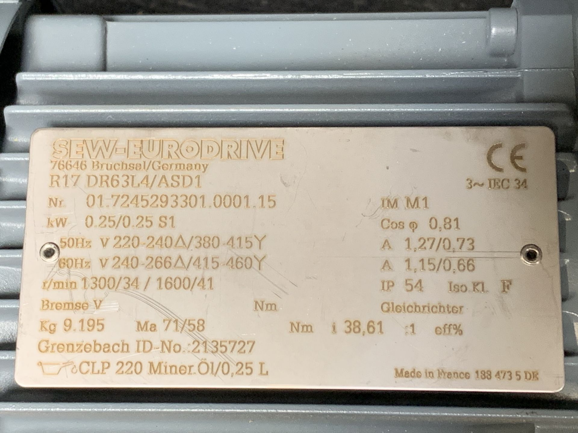 SEW-EURODRIVE GEARMOTOR # R17-DR63L4/ASD1 41RPM 0.25KW IP54 - Image 6 of 7