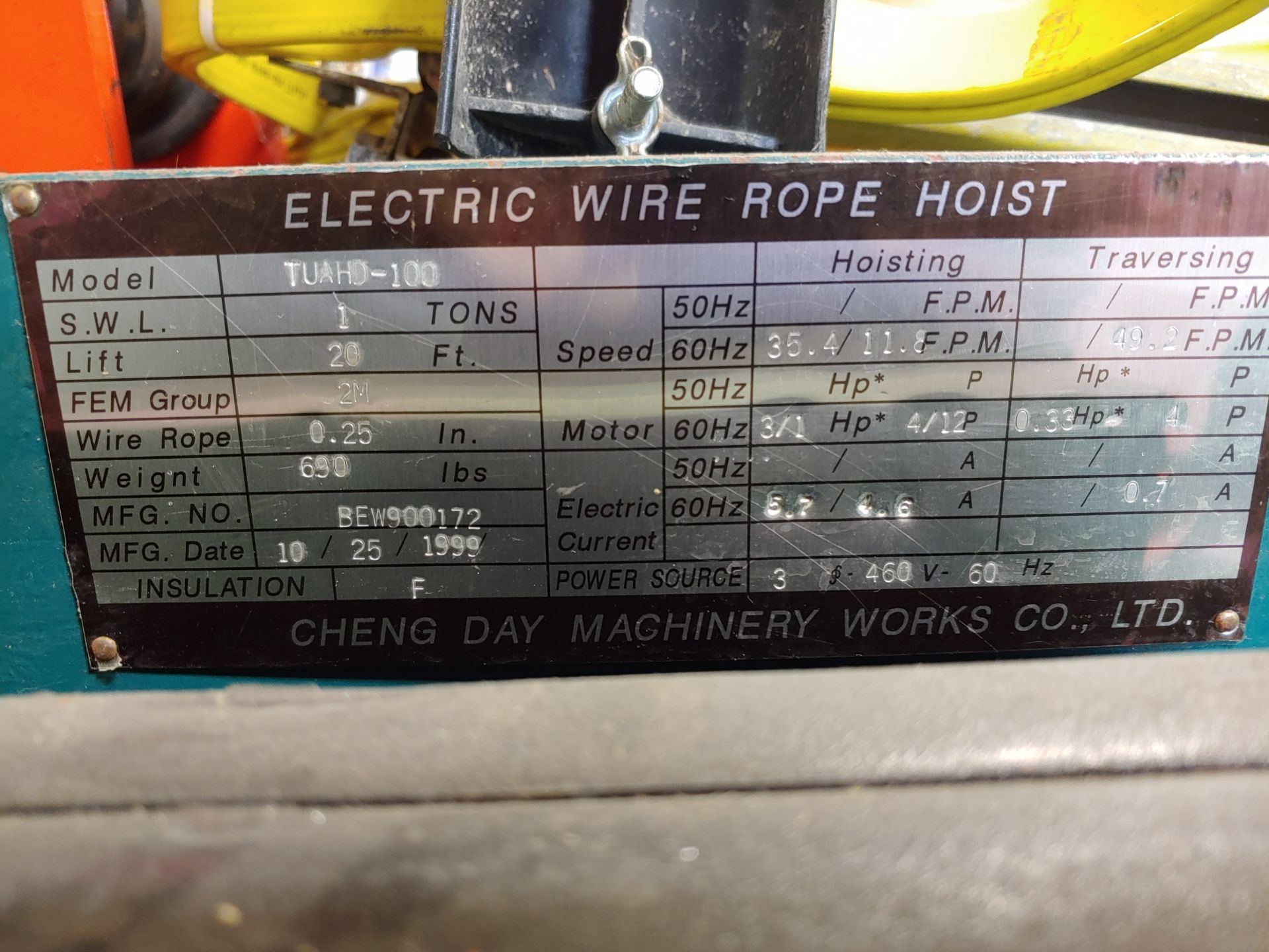 BLACK BEAR ELECTRIC WIRE ROPE 1-TON HOIST - TU SERIES TUAH(D)-100DB - Image 8 of 9