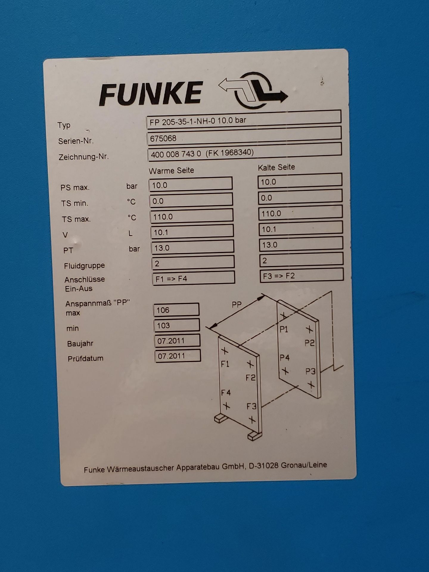 FUNKE FUNKE FP 205-35-1-NH-0 10.0 BAR HEAT PLATE EXCHANGER - Image 5 of 5