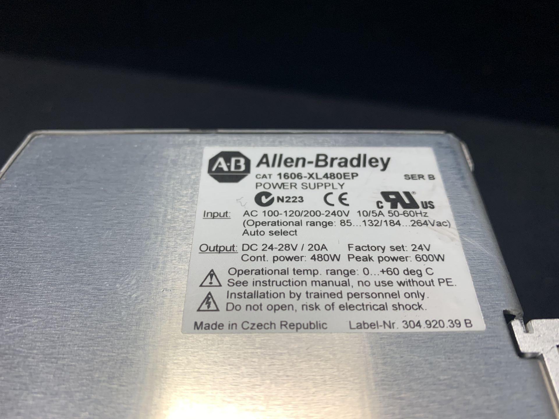 ALLEN BRADLEY POWER SUPPLY 100-120/200-240 VAC 10/5A 50/60 HZ 24-28 VDC 20A - Image 3 of 4