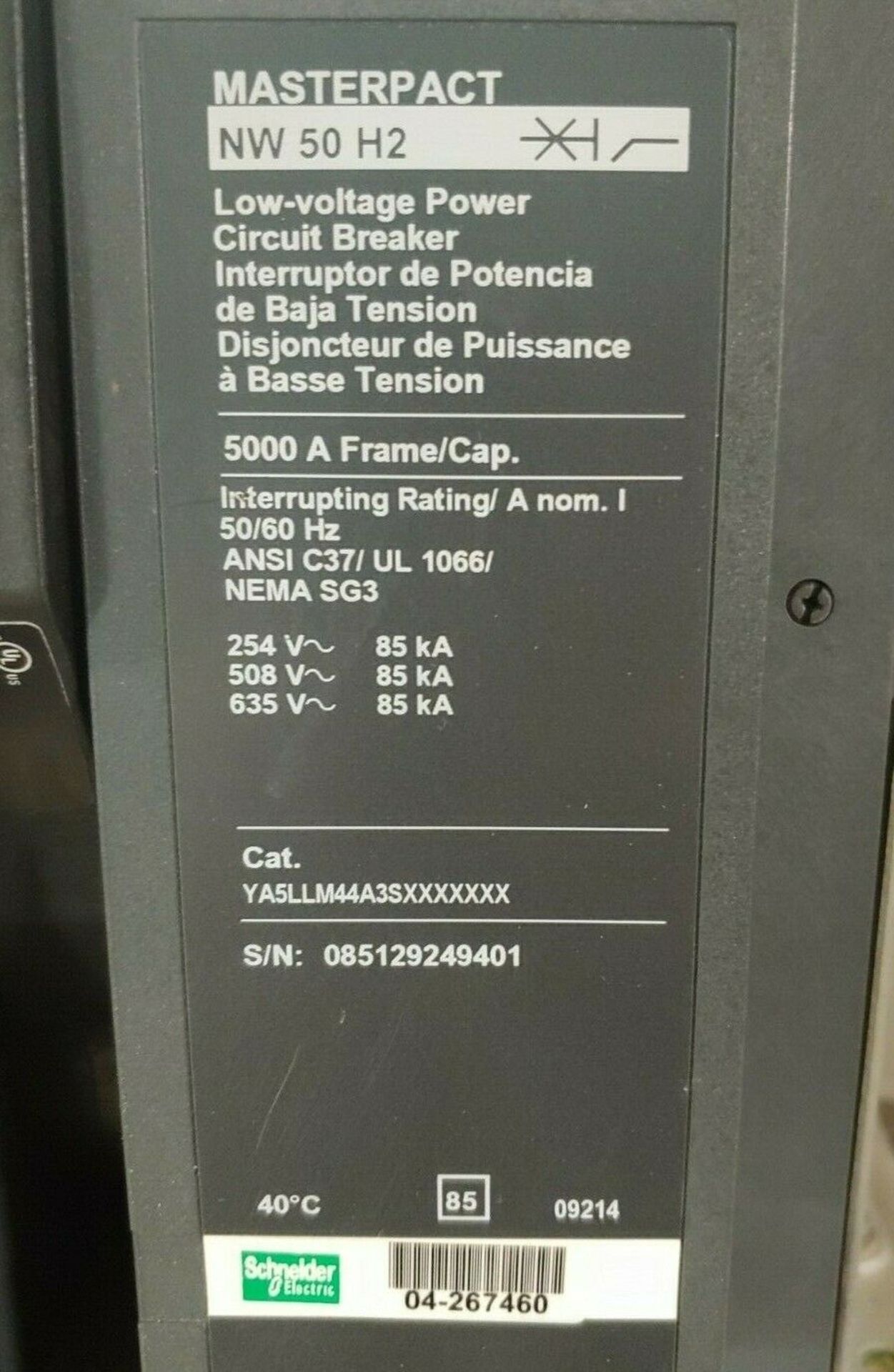 SCHNEIDER ELECTRIC CIRCUIT BREAKER MASTERPACT NW50H2 - 5000 A - 3 POLES - DRAWOUT - Image 4 of 7