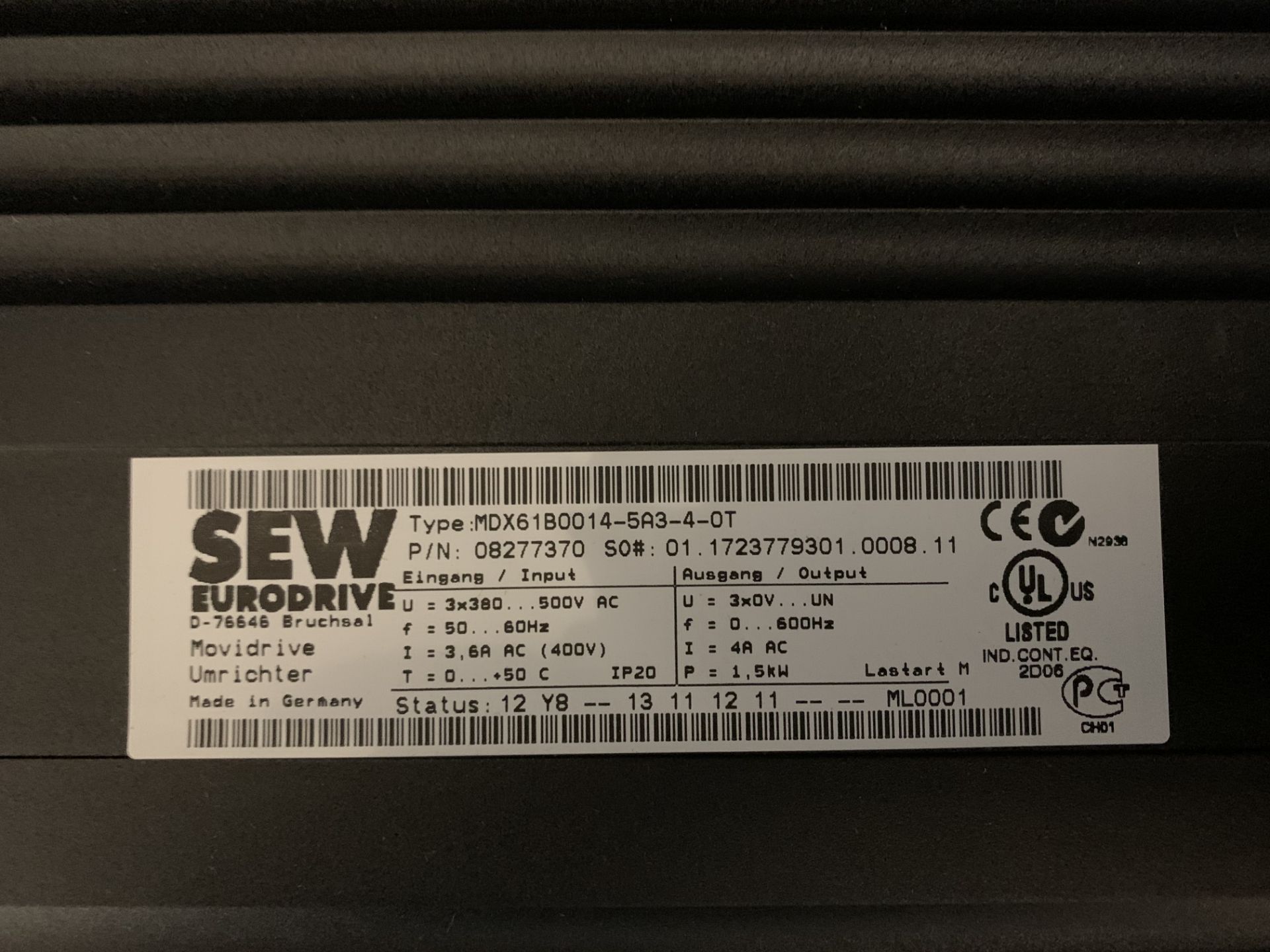 SEW EURODRIVE MOVIDRIVE MDX61B0014-5A3-4-0T 1.5KW 3 PHASE 380-500V AC 50/60HZ SIZE 0M - Image 3 of 7