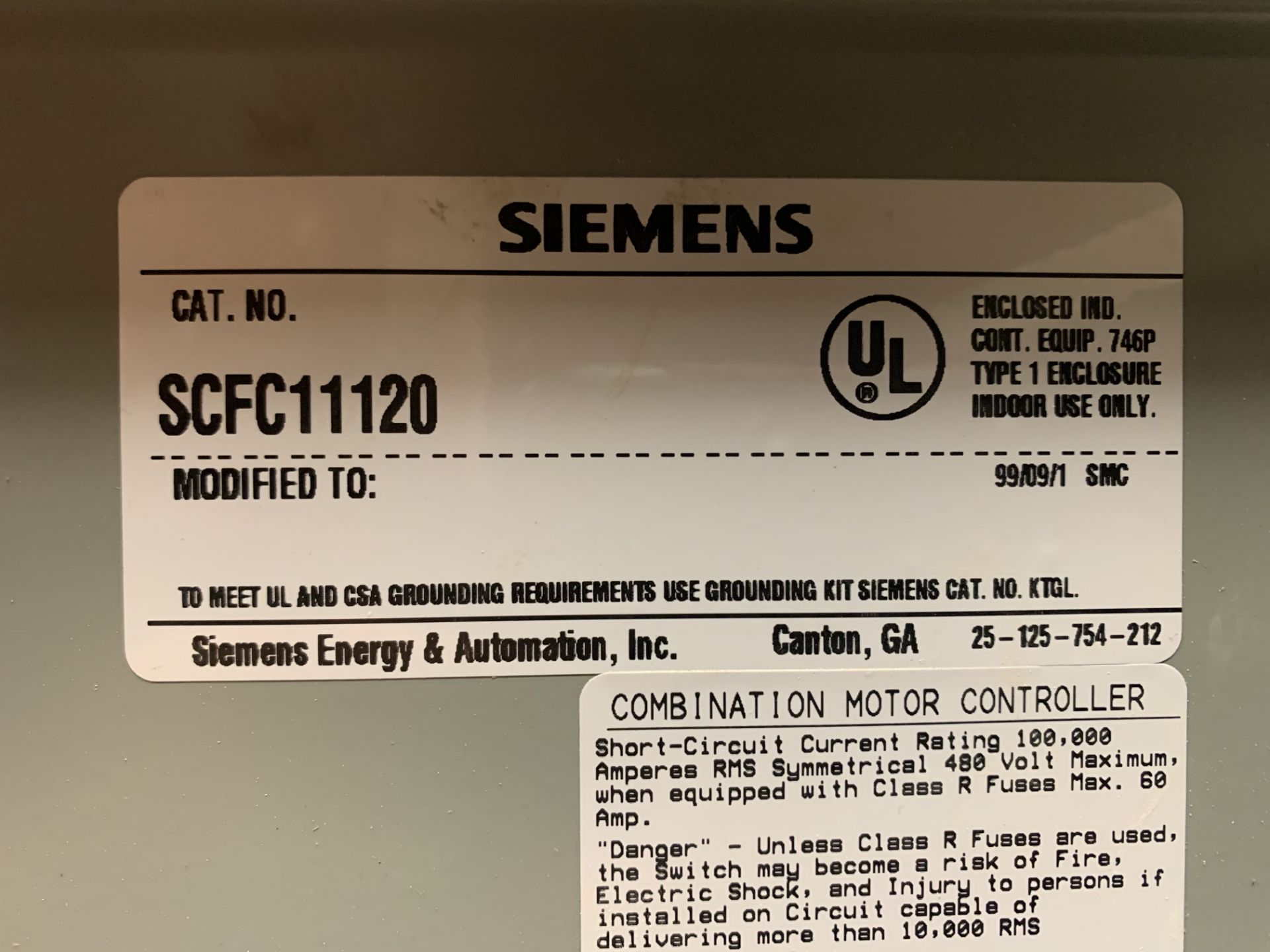 SIEMENS STARTER COMBO 5CFC11120 FUSIBLE 30AMP 600VAC 3P - Bild 2 aus 5