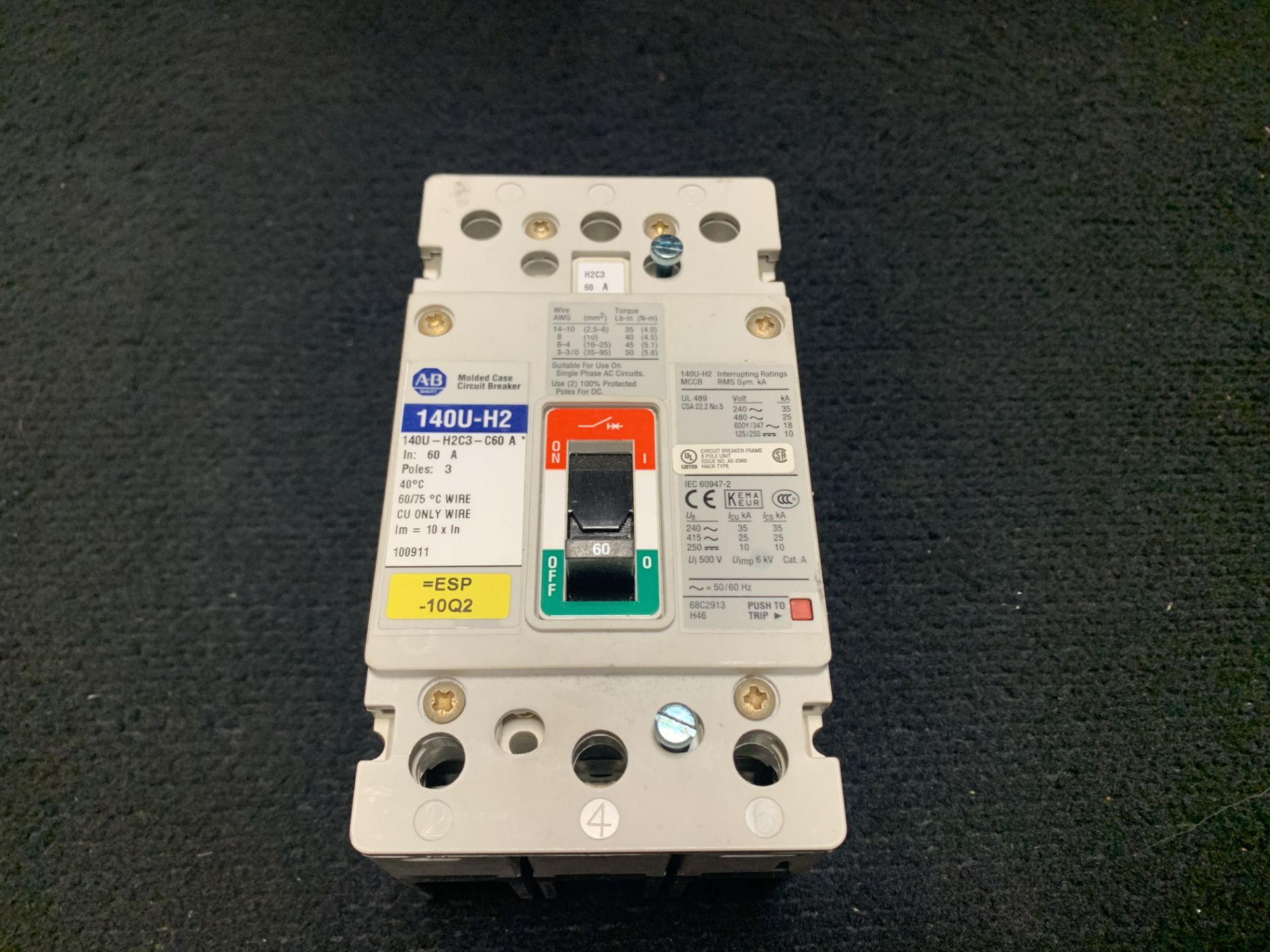 ALLEN BRADLEY 140U-H2C3-C50 MOLDED CASE CIRCUIT BREAKER, H-FRAME, 125A, 20.29 KA, 3-POLE - Image 2 of 4