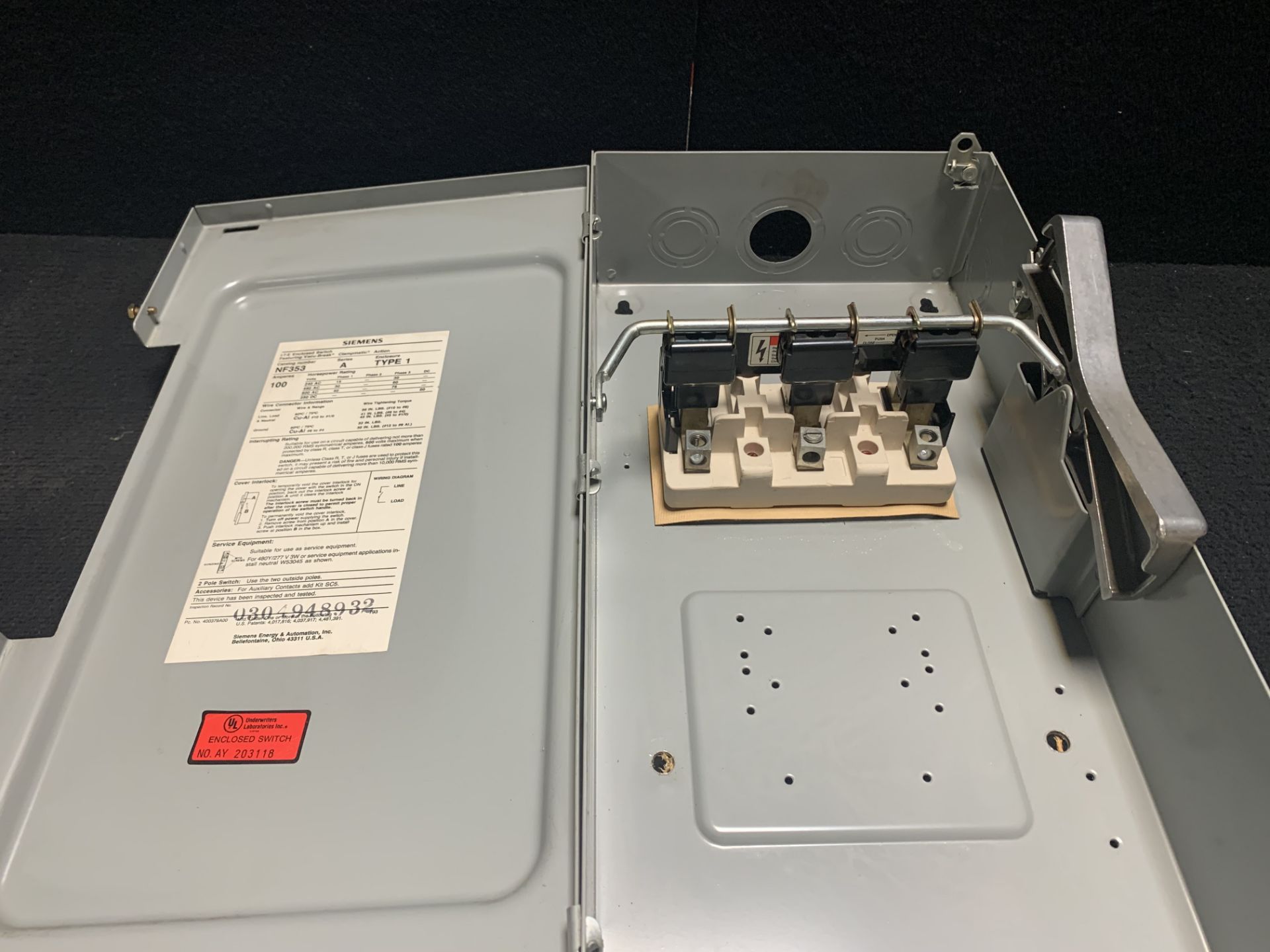 SIEMENS NF-353 SAFETY SWITCH ENCLOSURE 100A, 3-POLE,600VAC - Image 5 of 6