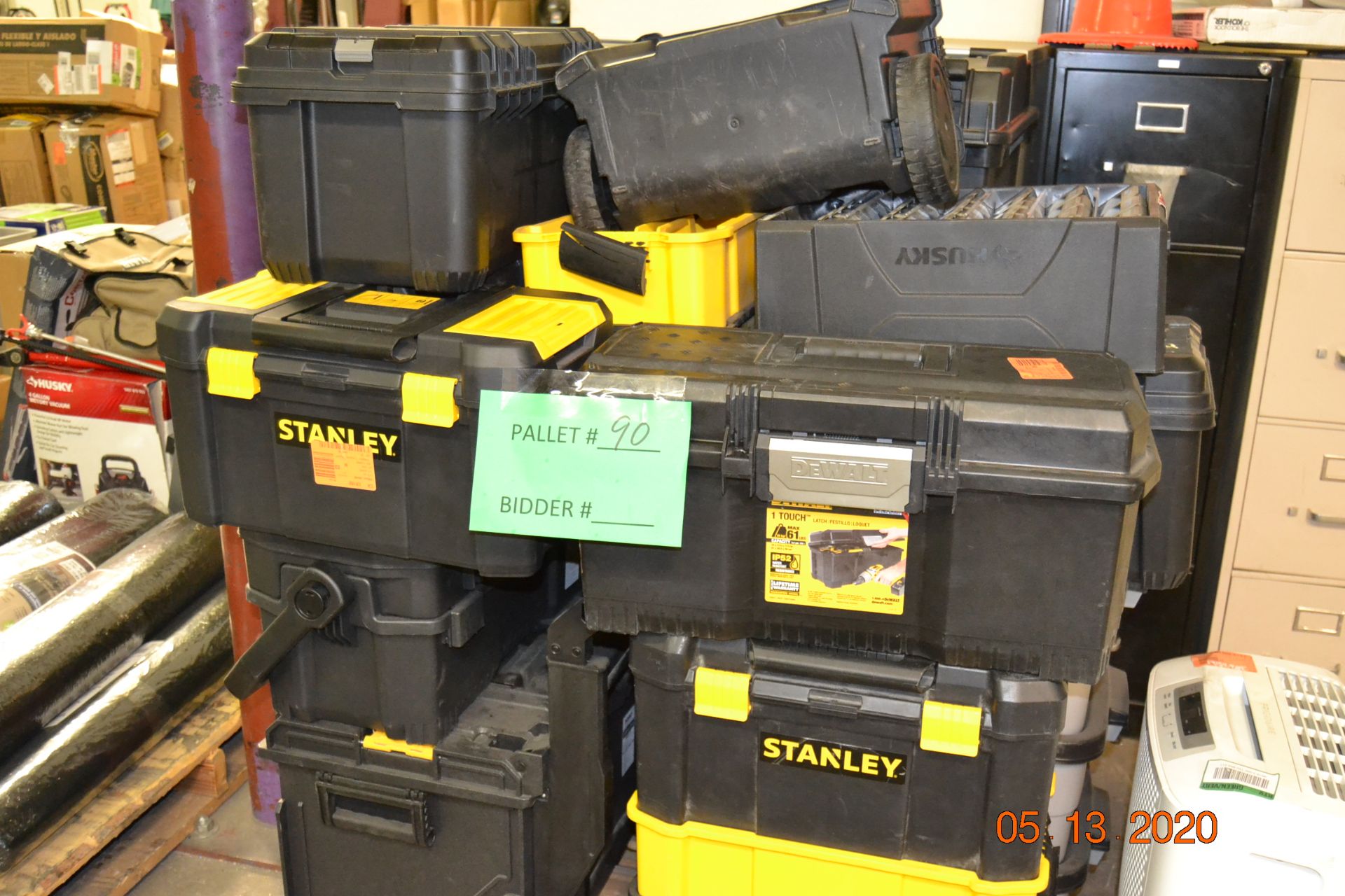 Stanley tool boxes/husky sorting trays/Dewalt rolling chest