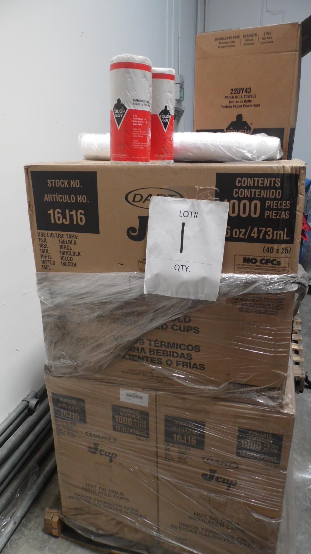 PALLET OF PAPER TOWELS & INSULATION CUPS