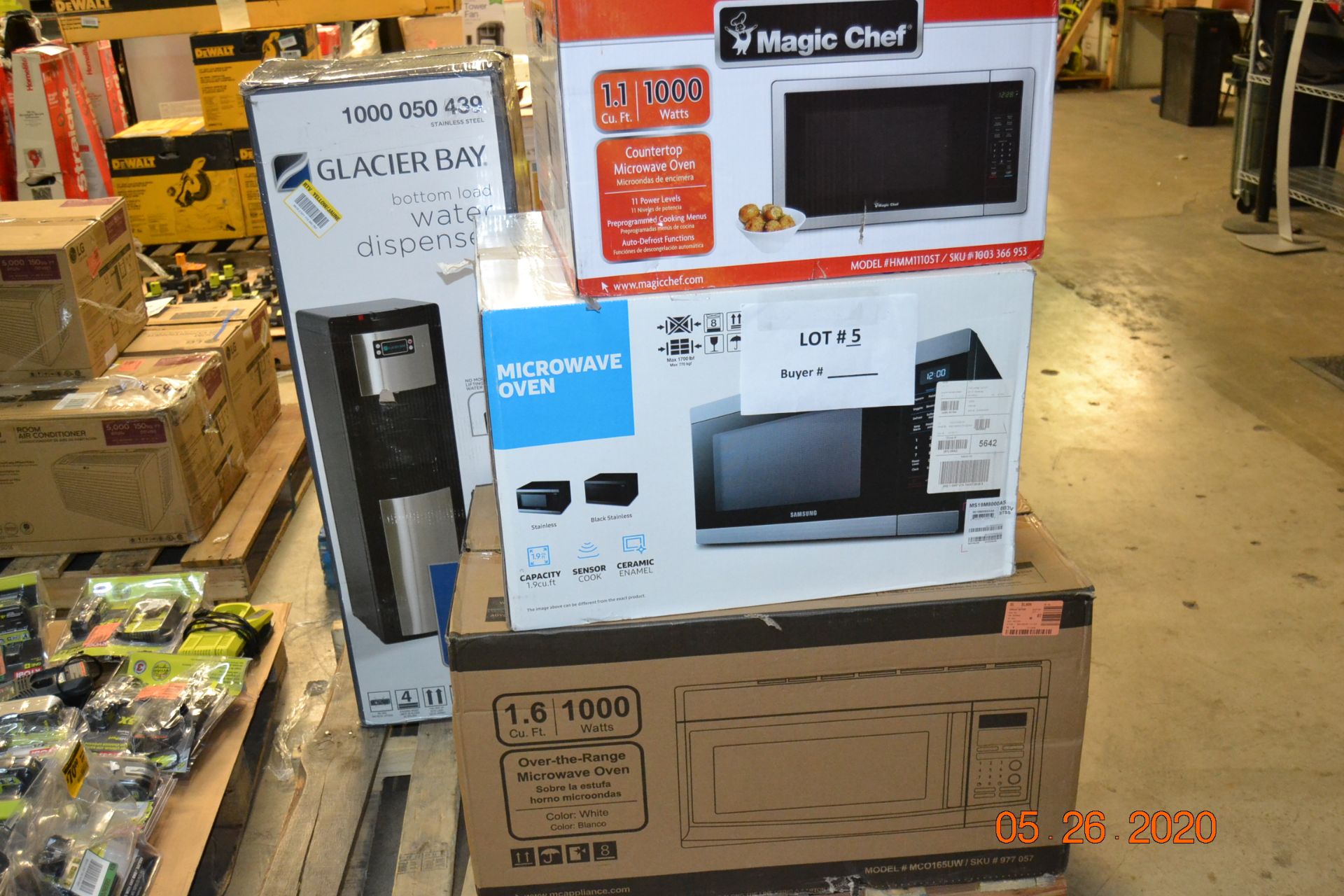 OVER THE RANGE MICROWAVE(1), SAMSUNG MICROWAVE(1), GLACIER BAY WATER DISPENSER(1), MAGIC CHEF