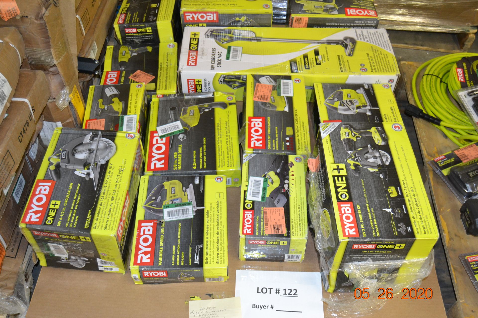 RYOBI MIX LOT, CORDLESS STICK VAC., SANDERS, HAMMER DRILL, CIRCULAR SAW, ROTARY TOOL AND MORE(13)