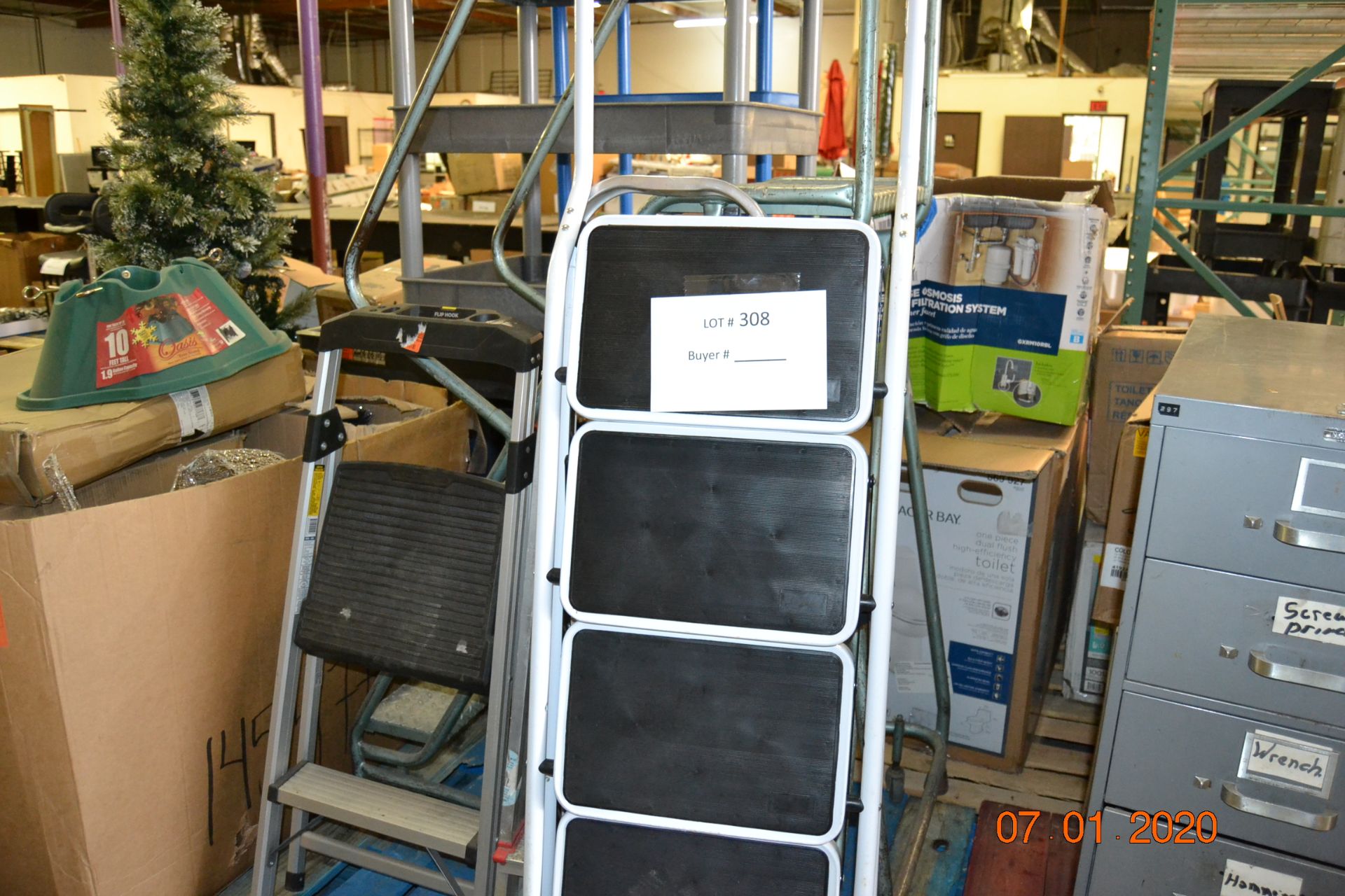 WAREHOUSE ROLLING LADDER, 5 STEP STOOLS