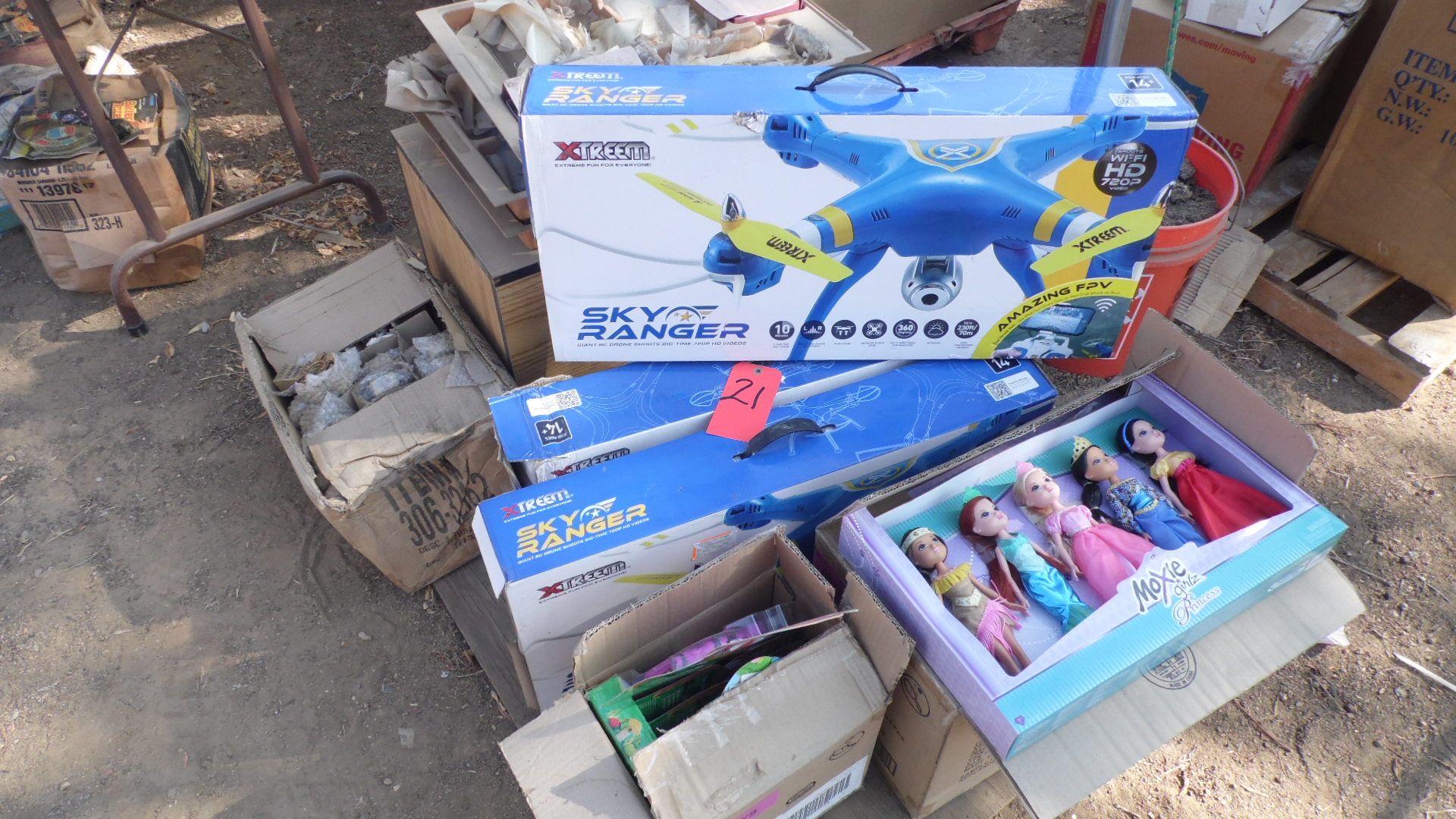 PALLET OF LALALOOPSY FASHIONS, MOXIE GIRL DOLLS, SKY RANGER DRONES