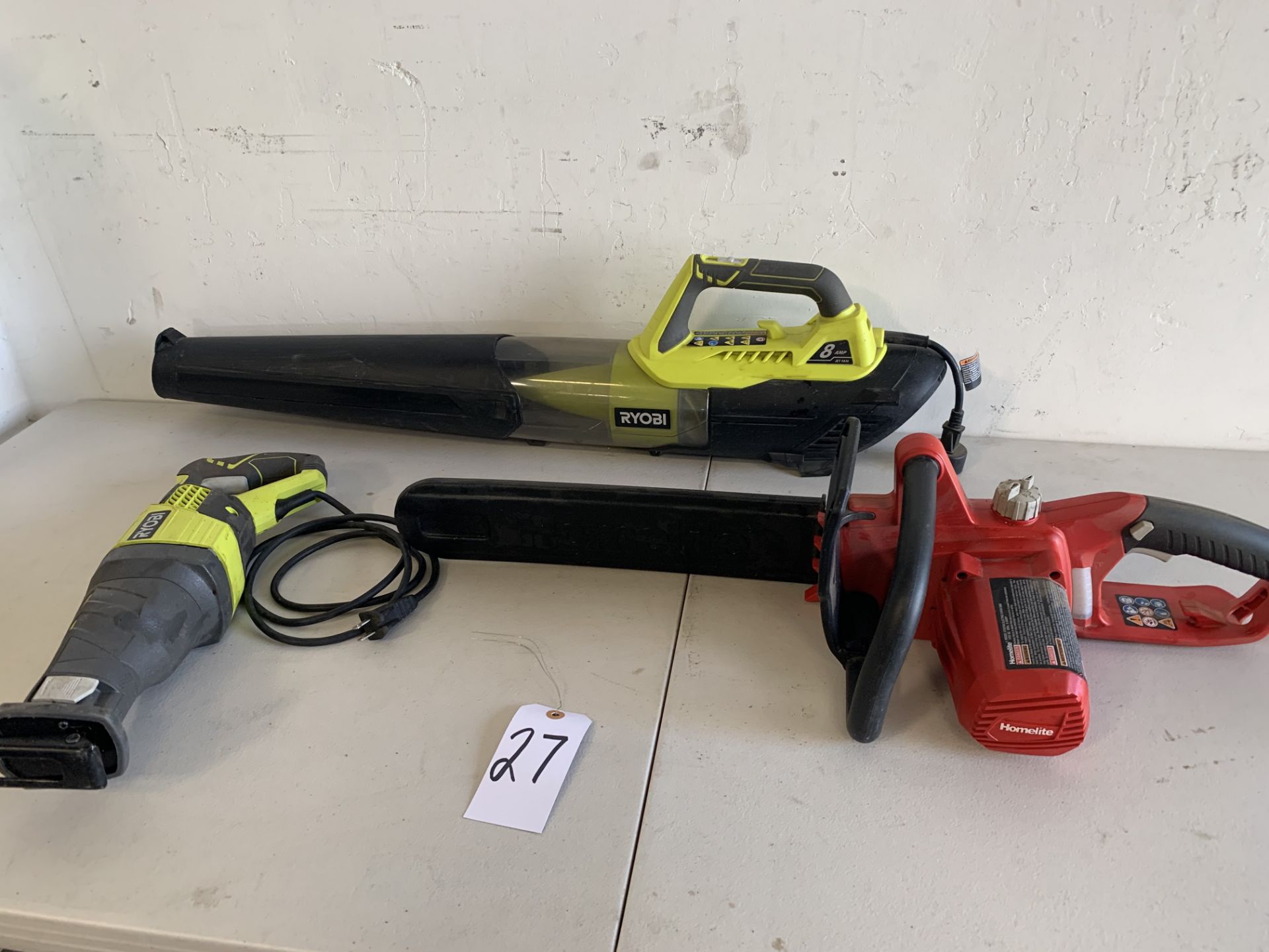 Ryobi Blower, Ryobi Reciprocating Saw, Homelite Chainsaw - Image 2 of 3