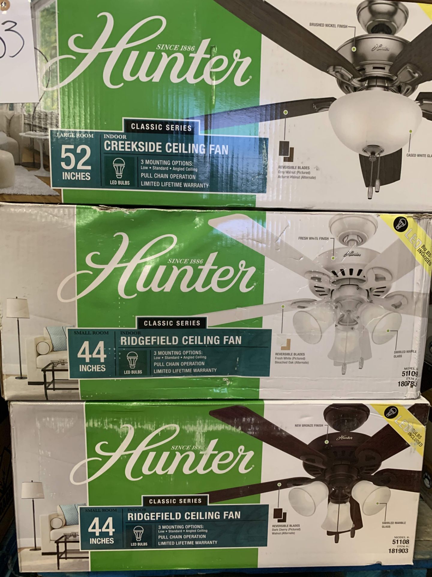 Hunter 44” & 52” Ceiling Fans (3 pcs)