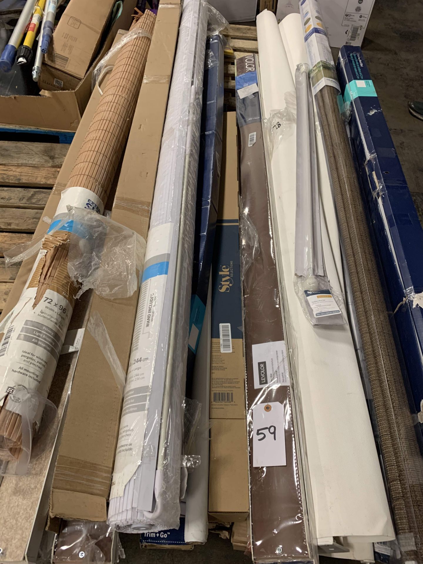 Pallet of Long Blinds and Window Coverings