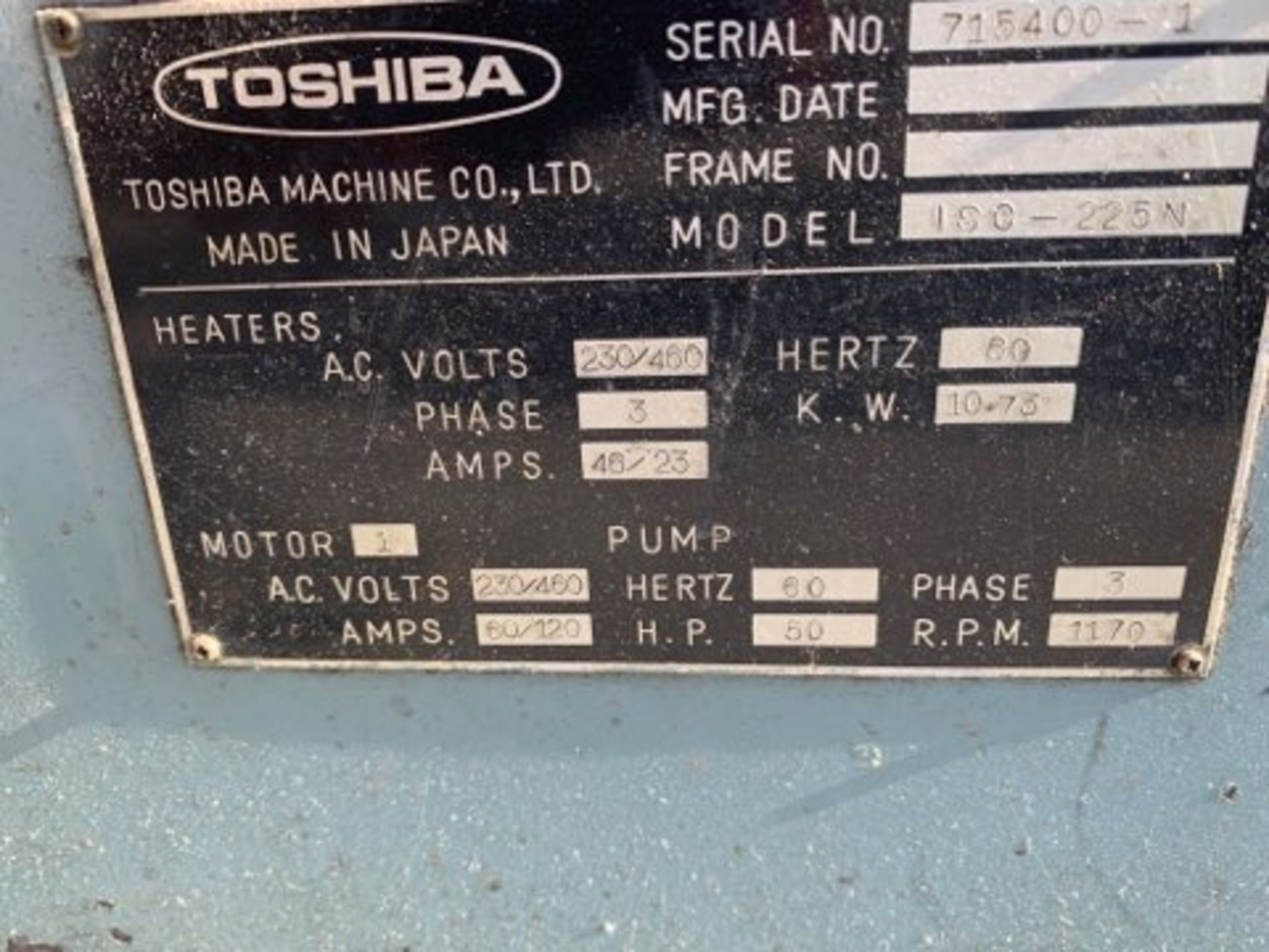 225 TON TOSHIBA ISC225N INJECTION MOLDING MACHINE - Image 3 of 4