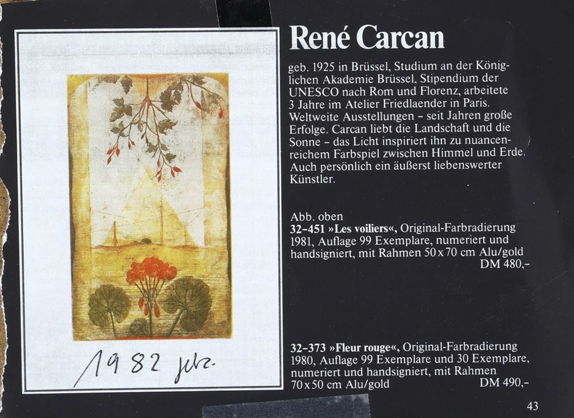 Carcan, René1925 Brüssel - 1993 ebd. Fleur rouge. Original Farbradierung von artes. Unten rechts - Bild 4 aus 4