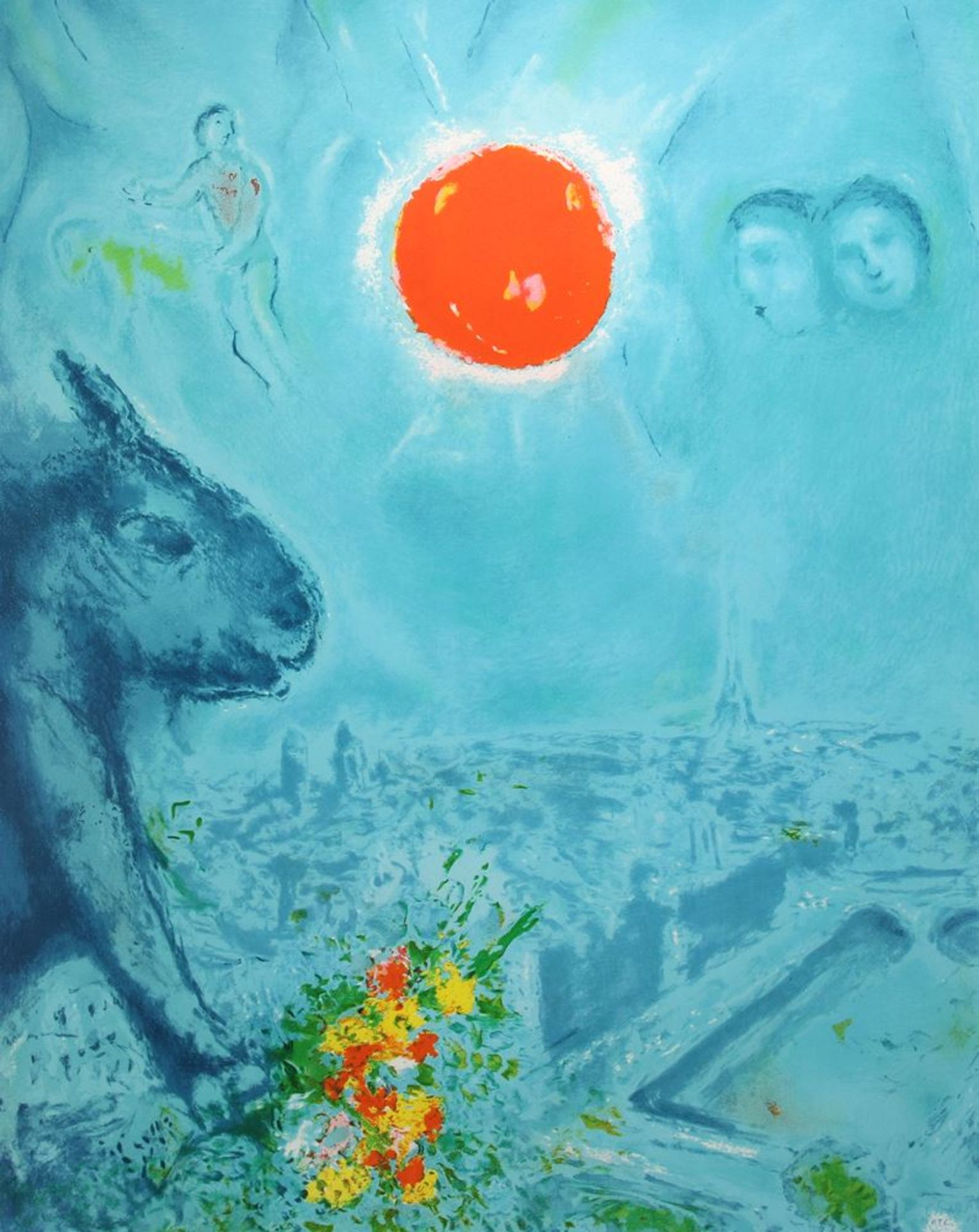 Chagall, Marc1887 Witebsk - 1985 Saint-Paul-de-Vence. Le Soleil de Paris. Farblithographie von