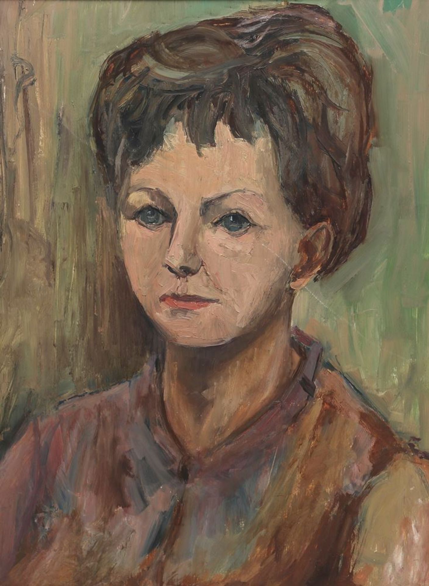 Neusachliches GemäldeWohl Karlsruher Schule. Portrait einer jungen Frau. Öl auf Platte. Nicht