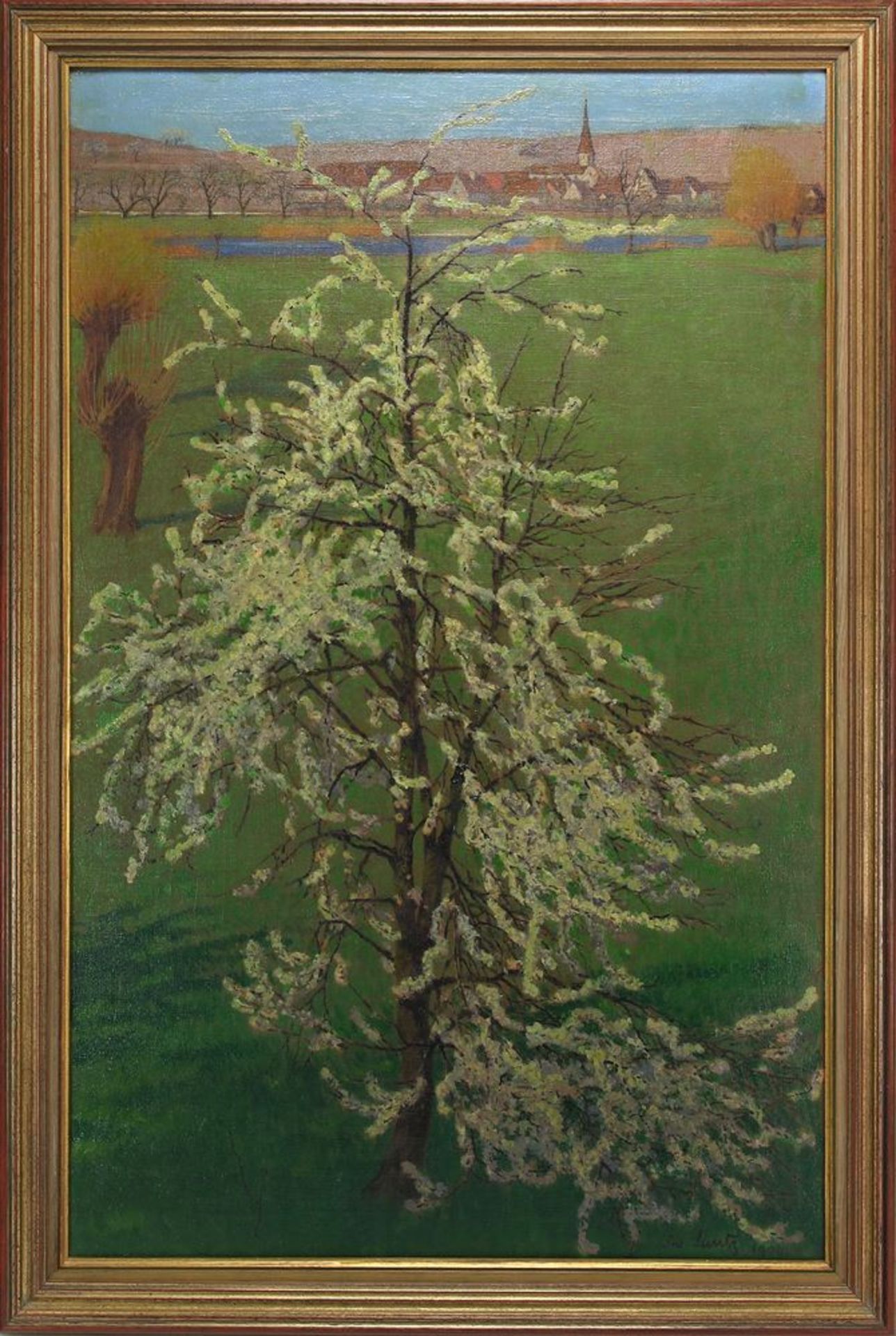 Luntz, Adolf1875 Wien - 1924 Karlsruhe. Blühender Obstbaum vor einer Stadtkulisse. Öl auf - Bild 2 aus 4