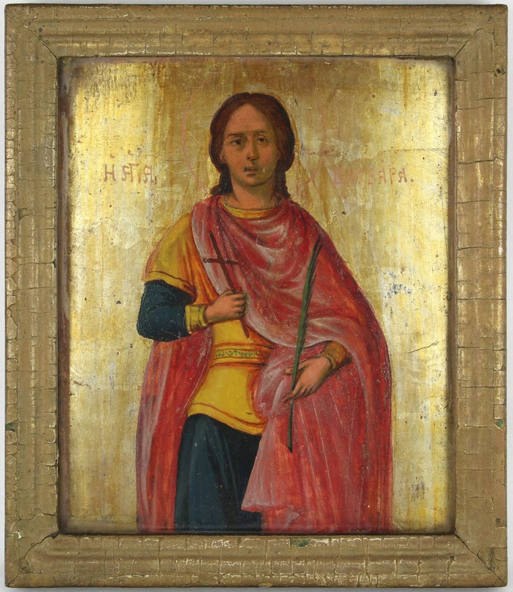 IkoneRussland 19. Jh. Heilige Sophia im Halbportrait. Tempera über Goldgrund auf Holztafel. Mit